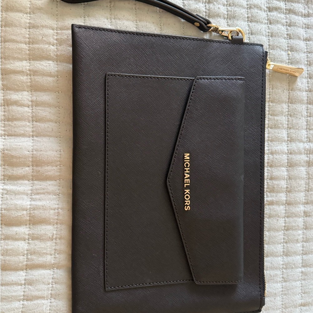 Michael Kors Black Clutch with Gold Details